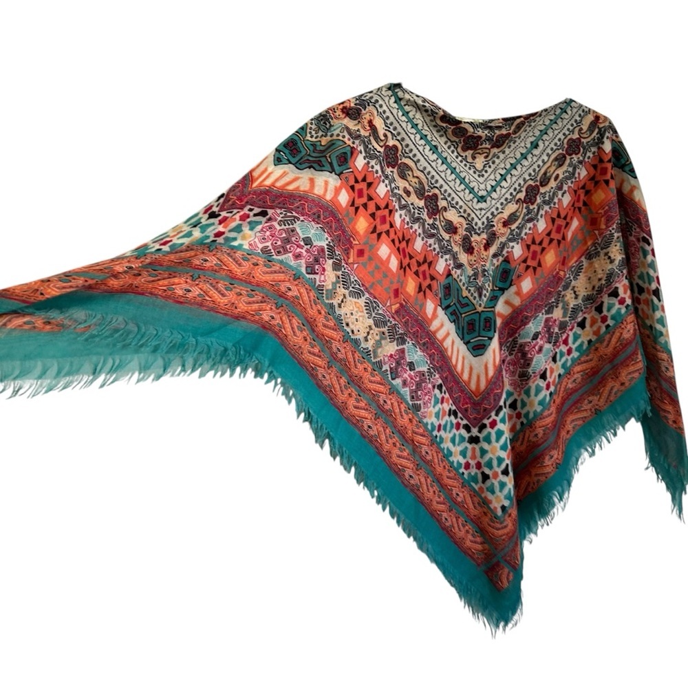 Nurture Womens Southwestern Print Fringe Shawl Sz L/XL Multicolor Lightweight - Picture 4 of 6